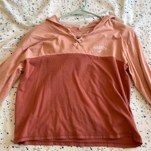 cute Hollister pink full sleeve + hood on back